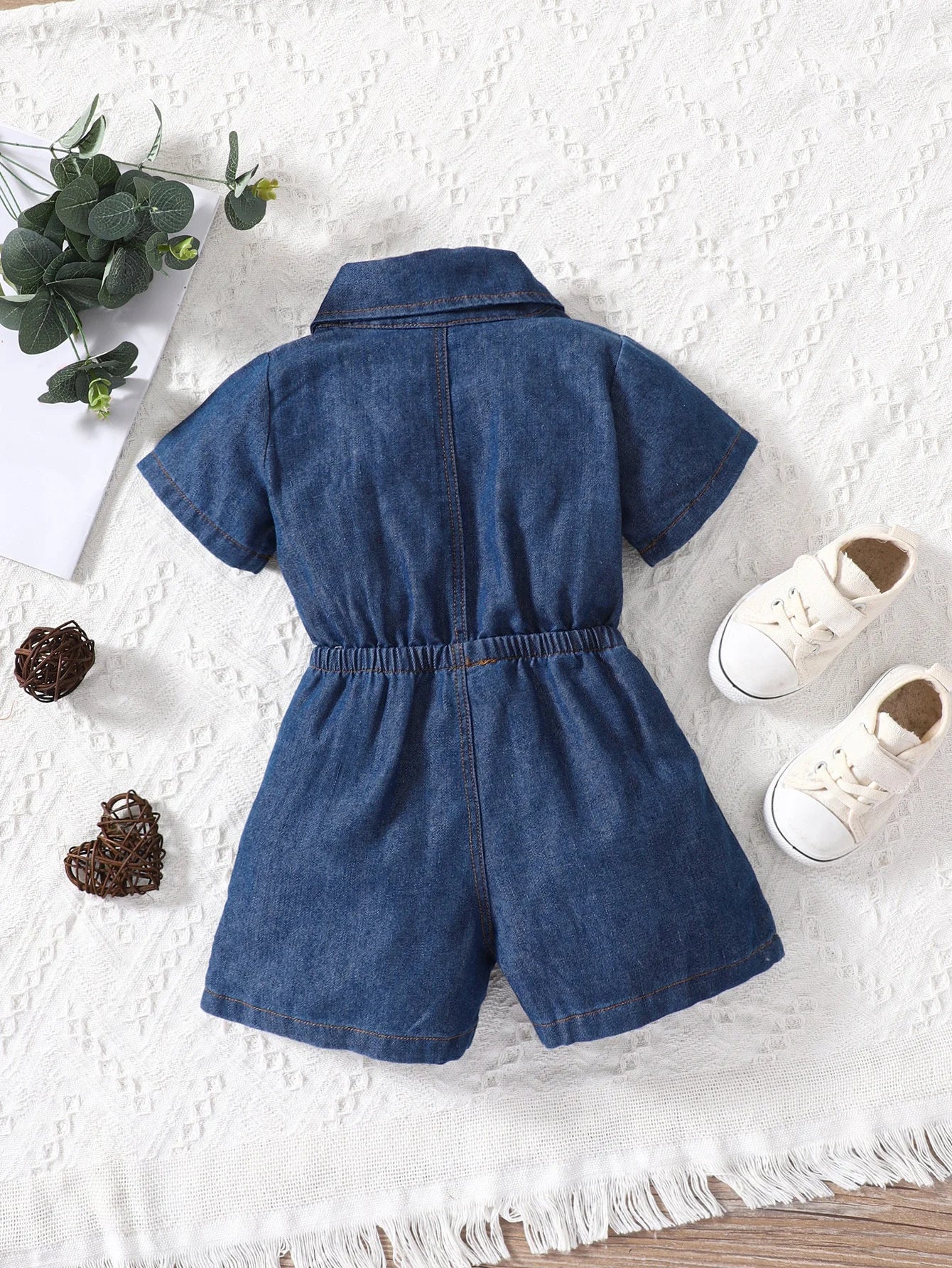 Qingli OEM Factory No Tariff Summer Children's Clothing New Fashion Girls Denim Short-Sleeved Jumpsuit