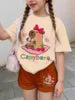 2026 Summer Fashion Girl Outing Dress up Casual Versatile Girl Capibala 3D Printed Short Sleeve Shorts Set