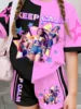 2026 Summer Fashion Girl Outing Dress up Casual Versatile Girl Capibala 3D Printed Short Sleeve Shorts Set