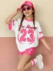 2026 Summer Fashion Girl Outing Dress up Casual Versatile Girl Capibala 3D Printed Short Sleeve Shorts Set