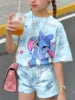 2026 Summer Fashion Girl Outing Dress up Casual Versatile Girl Capibala 3D Printed Short Sleeve Shorts Set
