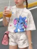 2026 Summer Fashion Girl Outing Dress up Casual Versatile Girl Capibala 3D Printed Short Sleeve Shorts Set