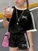 2026 Summer Fashion Girl Outing Dress up Casual Versatile Girl Capibala 3D Printed Short Sleeve Shorts Set