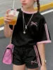 2026 Summer Fashion Girl Outing Dress up Casual Versatile Girl Capibala 3D Printed Short Sleeve Shorts Set