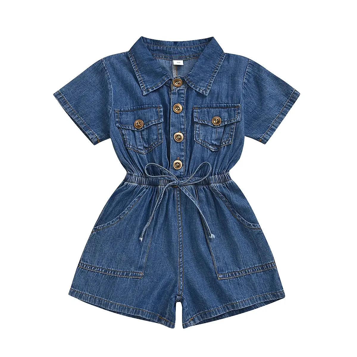 Qingli OEM Factory No Tariff Summer Children's Clothing New Fashion Girls Denim Short-Sleeved Jumpsuit