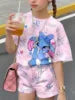 2026 Summer Fashion Girl Outing Dress up Casual Versatile Girl Capibala 3D Printed Short Sleeve Shorts Set