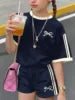 2026 Summer Fashion Girl Outing Dress up Casual Versatile Girl Capibala 3D Printed Short Sleeve Shorts Set
