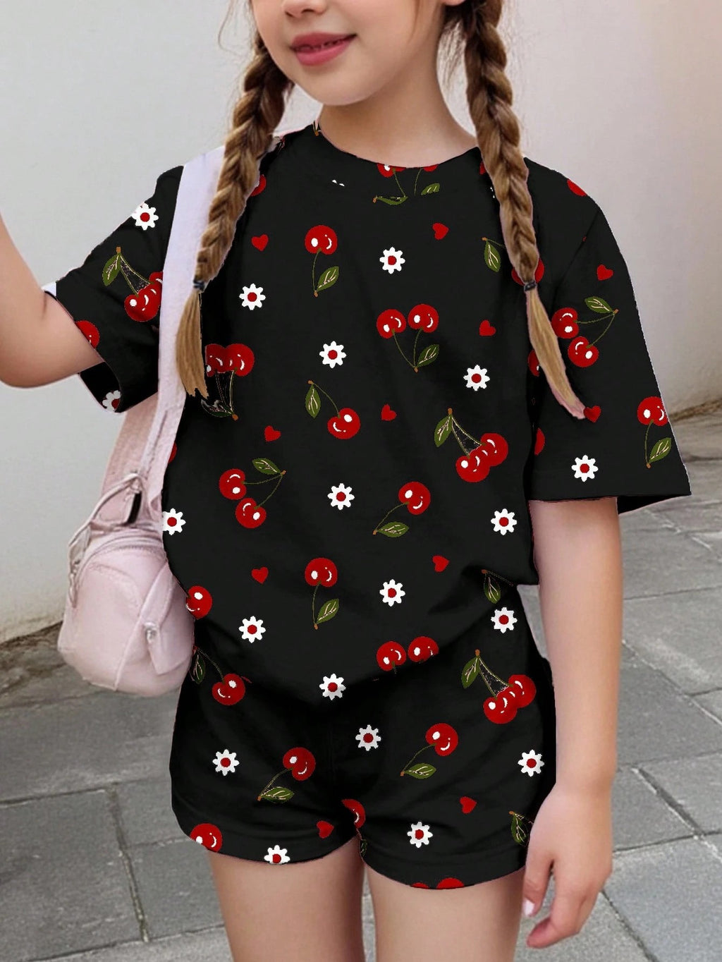 2026 Summer Fashion Girl Outing Dress up Casual Versatile Girl Capibala 3D Printed Short Sleeve Shorts Set