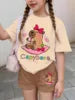 2026 Summer Fashion Girl Outing Dress up Casual Versatile Girl Capibala 3D Printed Short Sleeve Shorts Set