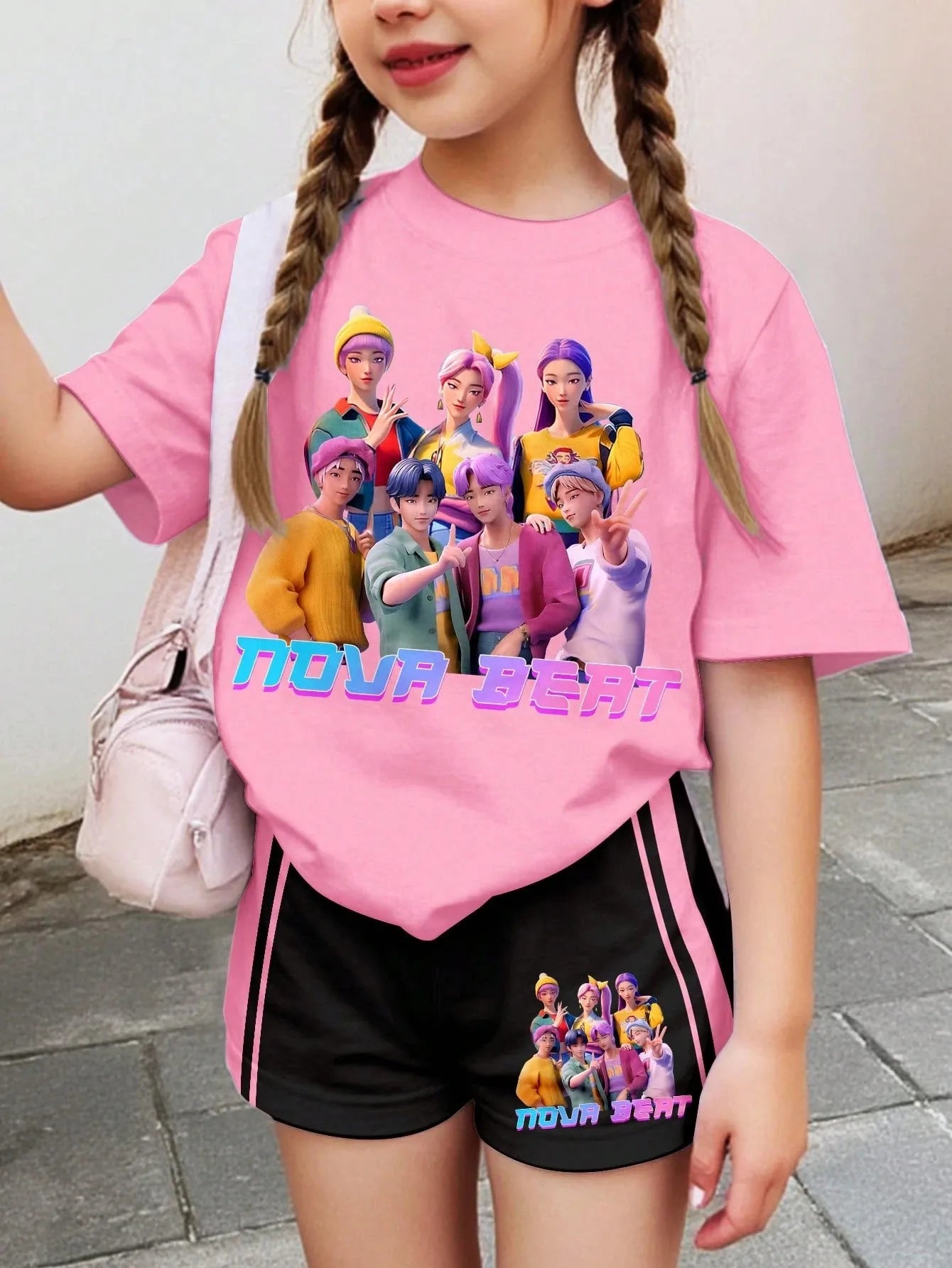 2026 Summer Fashion Girl Outing Dress up Casual Versatile Girl Capibala 3D Printed Short Sleeve Shorts Set