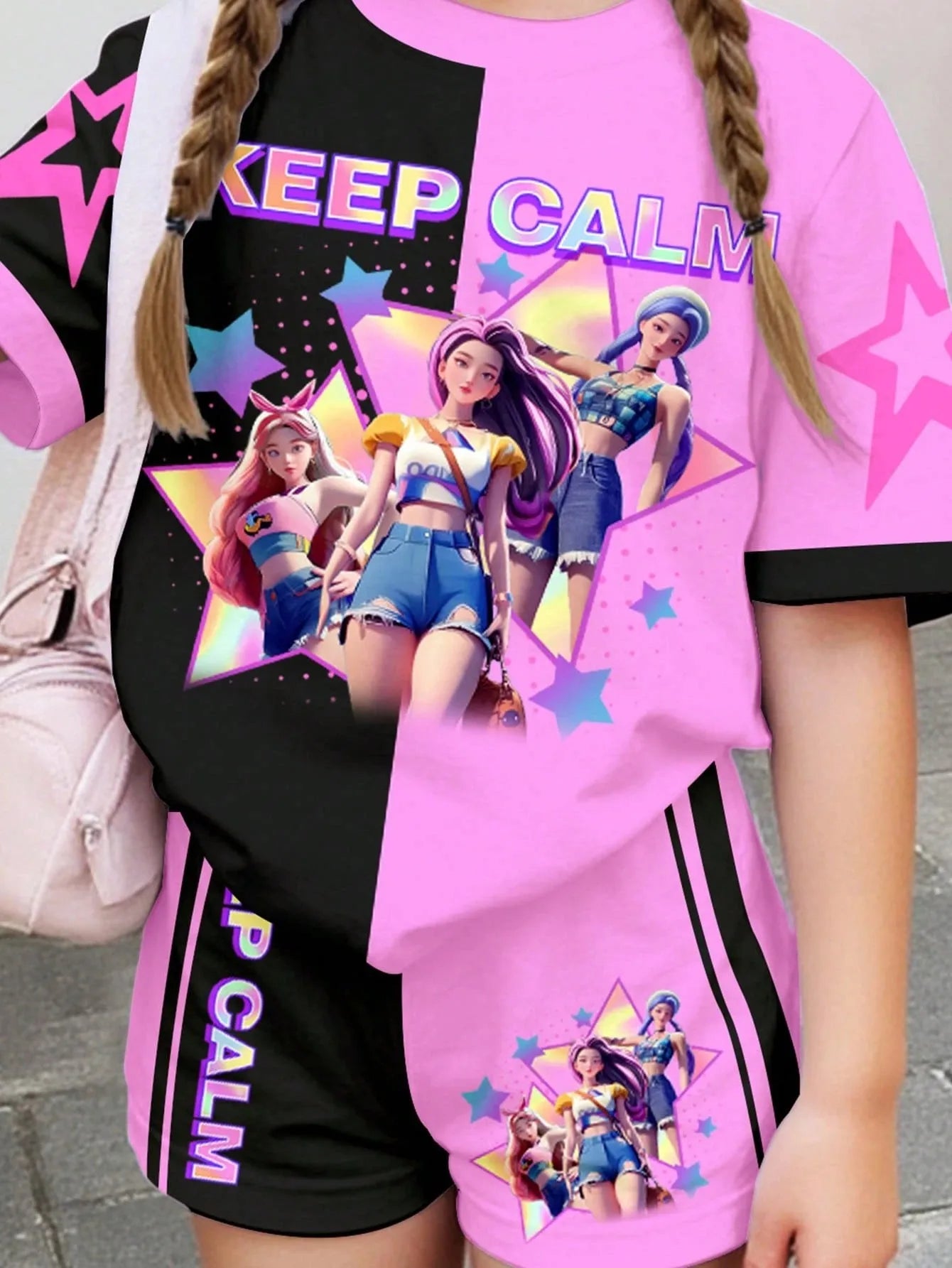 2026 Summer Fashion Girl Outing Dress up Casual Versatile Girl Capibala 3D Printed Short Sleeve Shorts Set