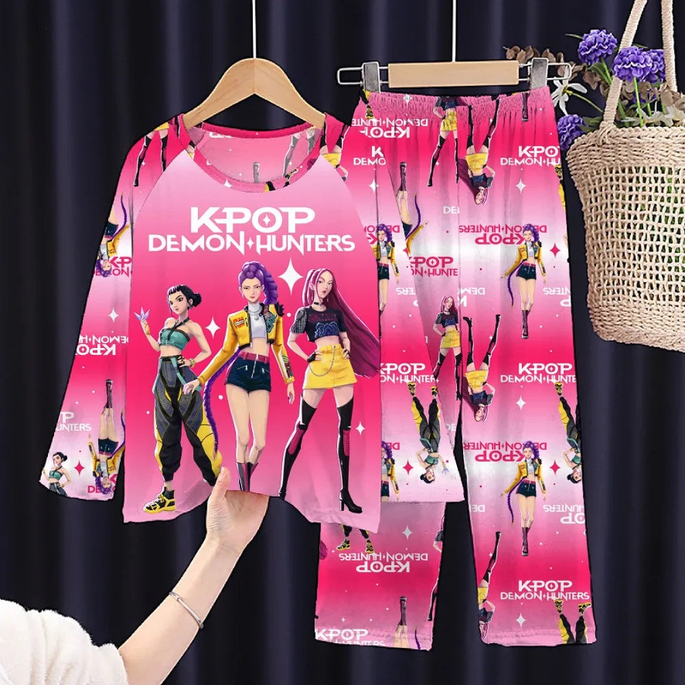 Kpop Girls Pyjamas Cartoon Pijamas Kids Clothes Spring Fashion Girls Long Sleeve T Shirt + Pants 2pcs Set Children Home Pajamas
