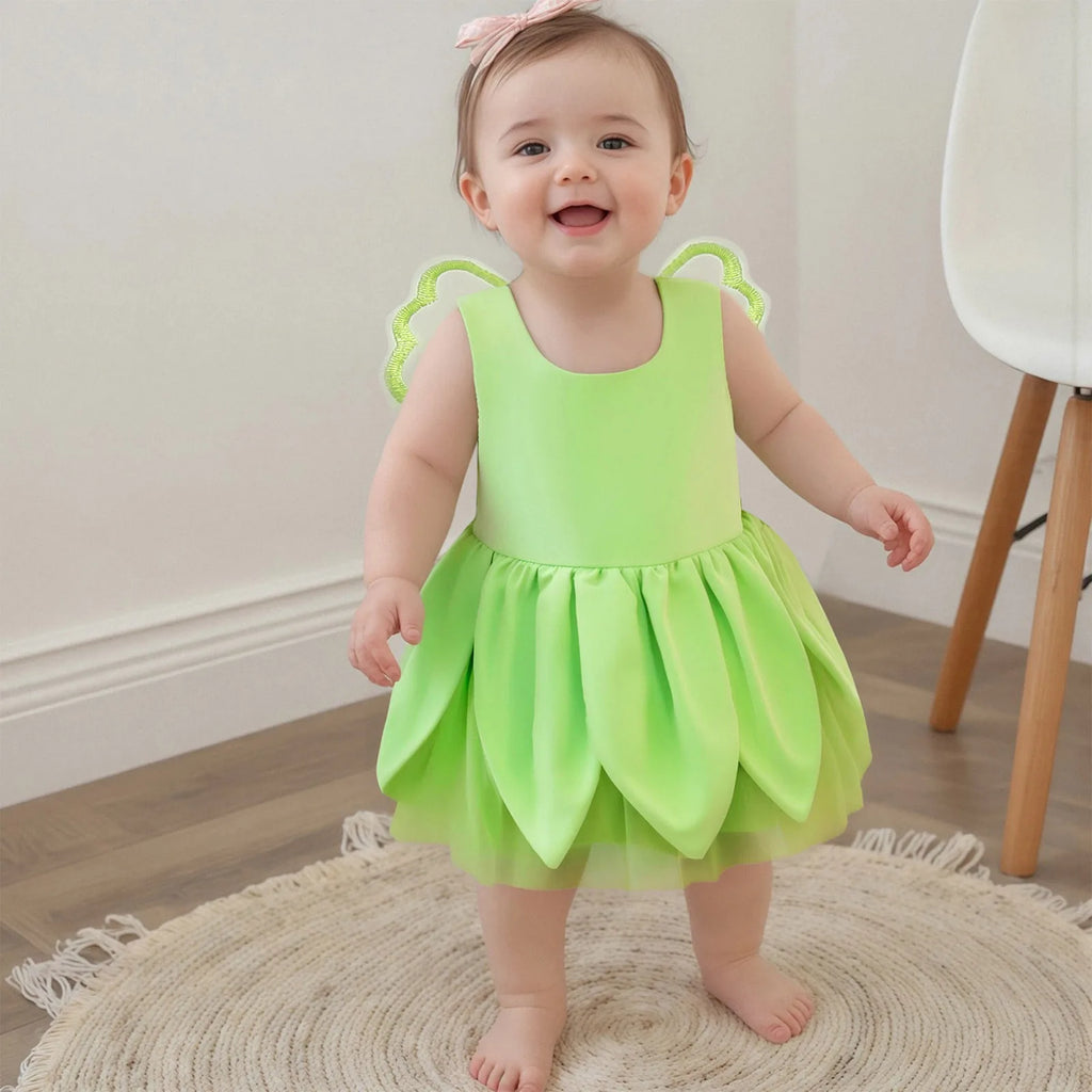 Toddler Girl Dress Mesh Butterfly Wing Solid Zipper Closure Crew Neck Sleeveless A Line Dress