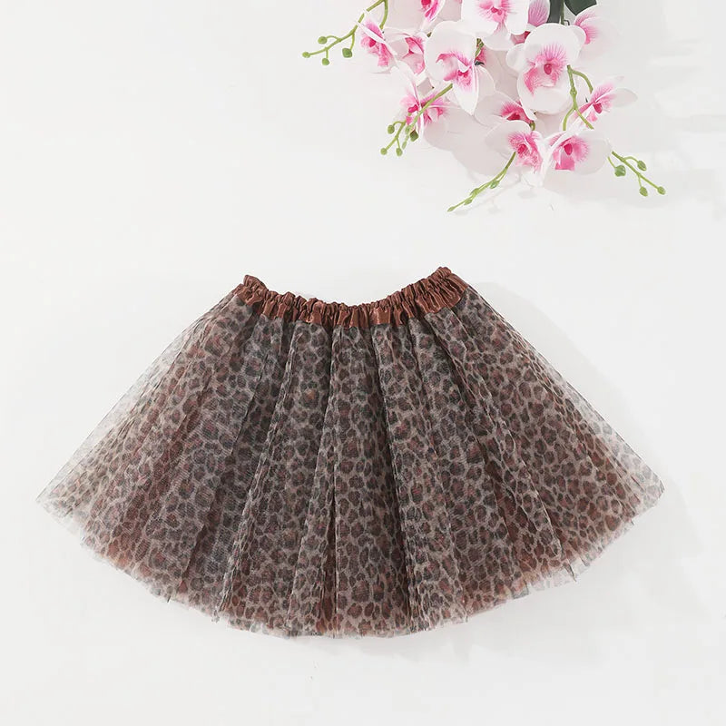 Young Girl Tulle TUTU Dress Leopard Print Tulle Skirt Casual and Versatile Style, Suitable for Stage Performances
