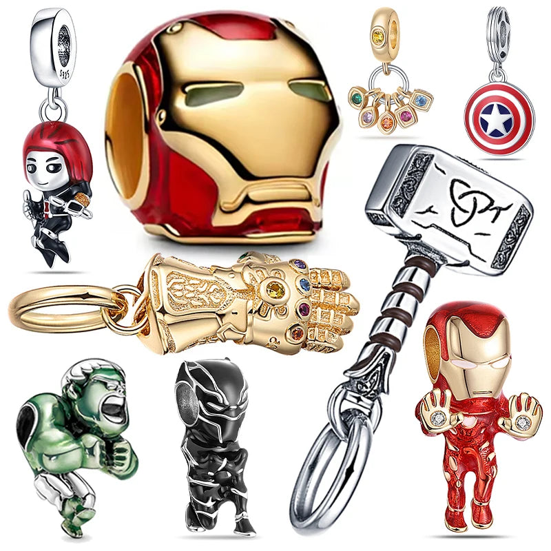 Marvel The Avengers (Animated Film) Lron Man Helmet 925 Sterling Silver Charms Bead Original Women Bracelet DIY Jewelry Hot Gift
