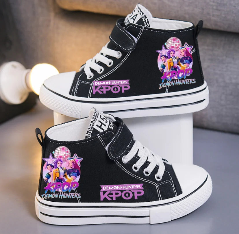 KPop Demon Hunters Canvas Shoes Student Casual Children Slip on Flat Board Shoes Kids Soft Bottom Non Slip Breathable Sneakers