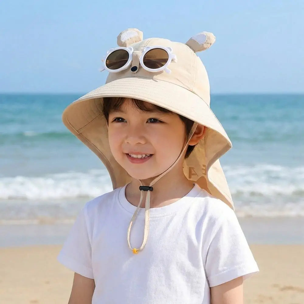 Big Brim Children's Sun Hat Sun Protection Extended Shawl Children Beach Cap Neck Cover Breathable Cartoon Fisherman Hat