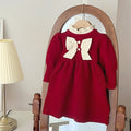 Christmas Kids Autumn Winter Cute Long Sleeve Bow Decoration Sweet Ruffled Princess Dress 1-6 Years Girls Party Fashion Clothes