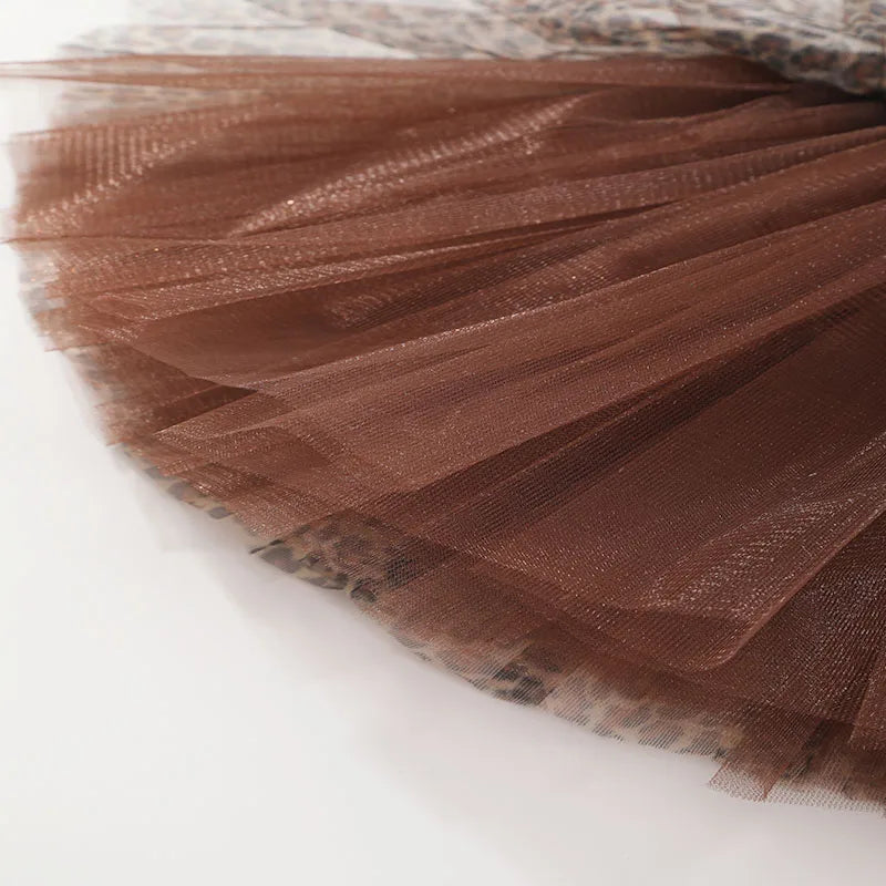 Young Girl Tulle TUTU Dress Leopard Print Tulle Skirt Casual and Versatile Style, Suitable for Stage Performances