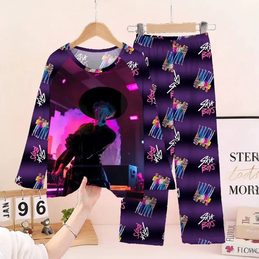 Kpop Girls Pyjamas Cartoon Pijamas Kids Clothes Spring Fashion Girls Long Sleeve T Shirt + Pants 2pcs Set Children Home Pajamas