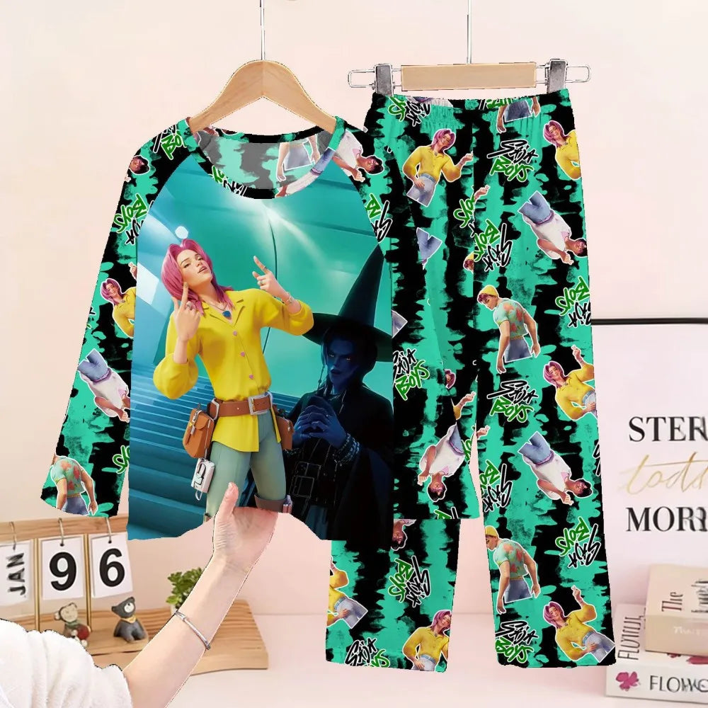 Kpop Girls Pyjamas Cartoon Pijamas Kids Clothes Spring Fashion Girls Long Sleeve T Shirt + Pants 2pcs Set Children Home Pajamas