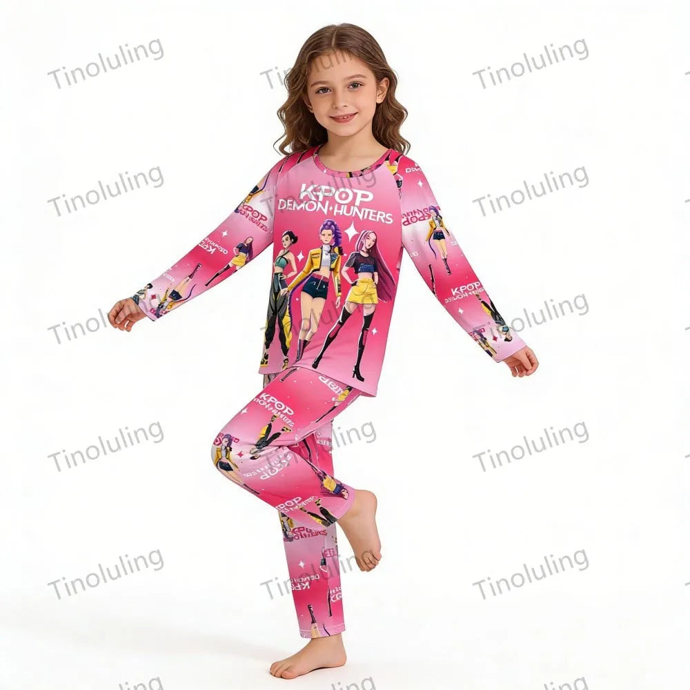 Kpop Girls Pyjamas Cartoon Pijamas Kids Clothes Spring Fashion Girls Long Sleeve T Shirt + Pants 2pcs Set Children Home Pajamas