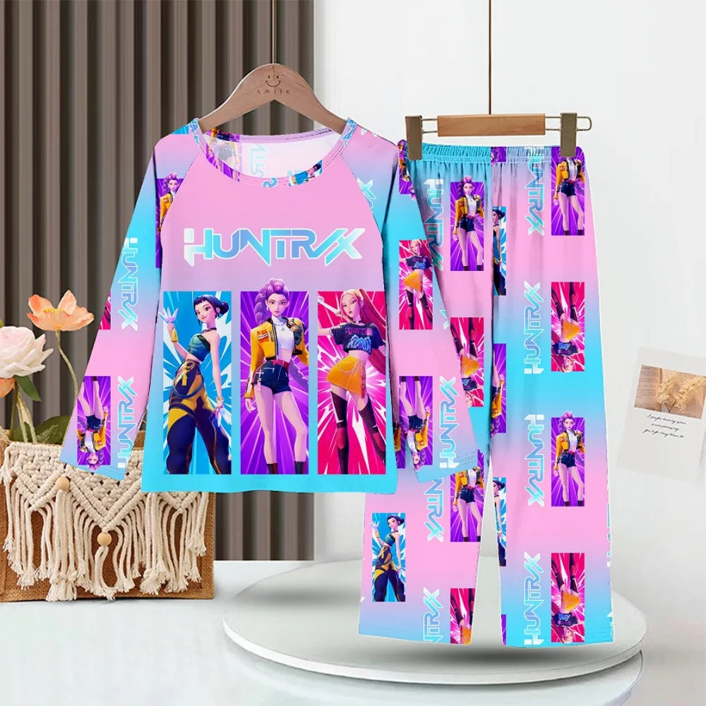 Kpop Girls Pyjamas Cartoon Pijamas Kids Clothes Spring Fashion Girls Long Sleeve T Shirt + Pants 2pcs Set Children Home Pajamas