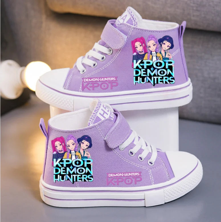 KPop Demon Hunters Canvas Shoes Student Casual Children Slip on Flat Board Shoes Kids Soft Bottom Non Slip Breathable Sneakers