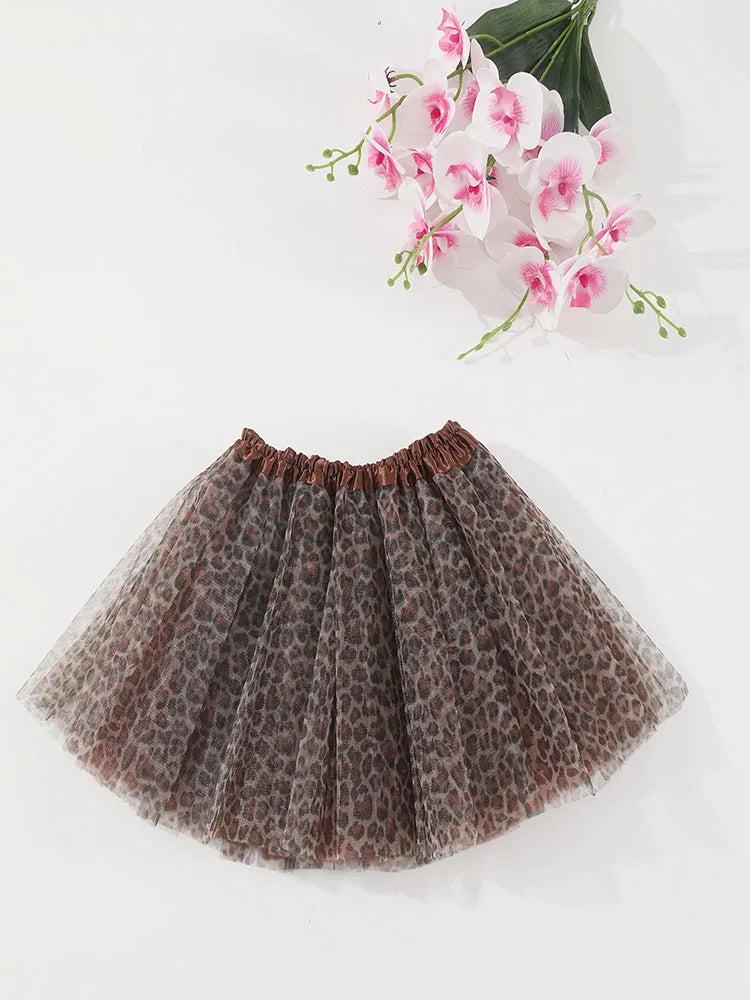 Young Girl Tulle TUTU Dress Leopard Print Tulle Skirt Casual and Versatile Style, Suitable for Stage Performances