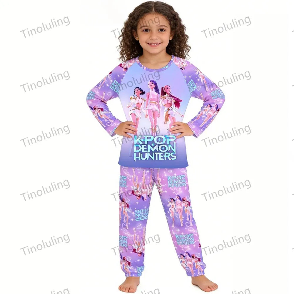 Kpop Girls Pyjamas Cartoon Pijamas Kids Clothes Spring Fashion Girls Long Sleeve T Shirt + Pants 2pcs Set Children Home Pajamas