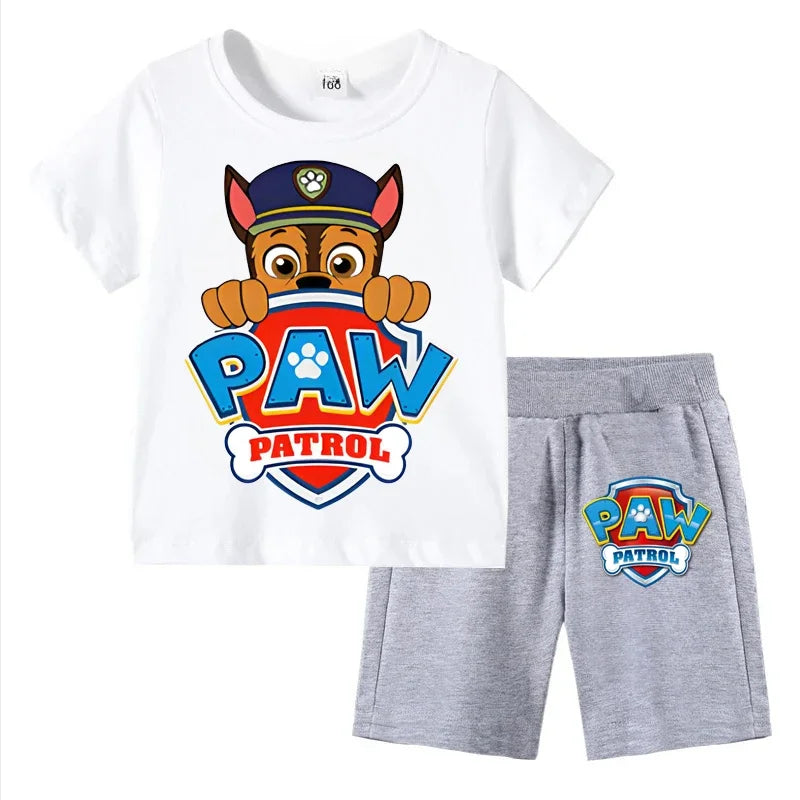 Paw Patrol Kids Set Boys Short Sleeve T-Shirt Top+Shorts 2-Piece Outfits Boys Cartoon Suit 3-8Years Children Clothes For Summer
