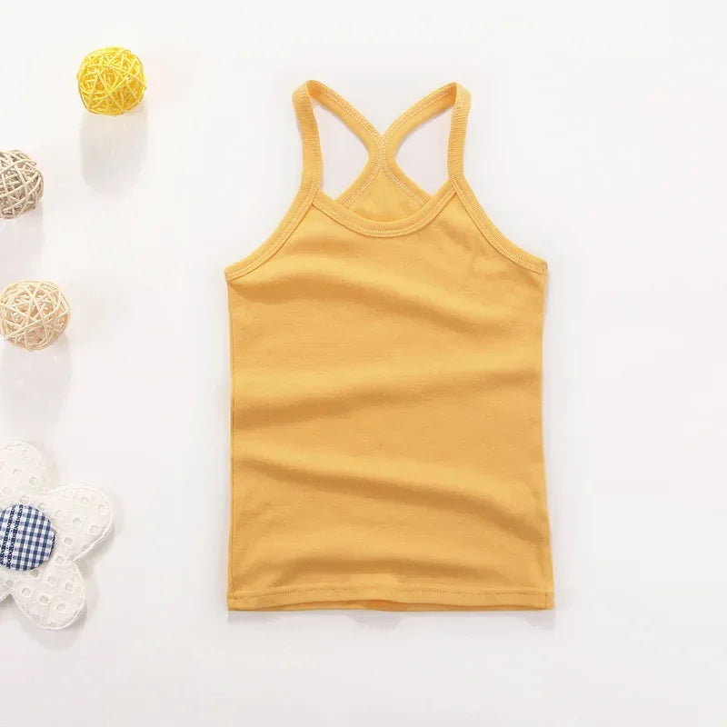 Summer Cotton Girls Vest Sleeveless Solid Color T-shirts Tees Kids Children Tops Baby Girl Casual Clothes Tshirt 2-12 Years
