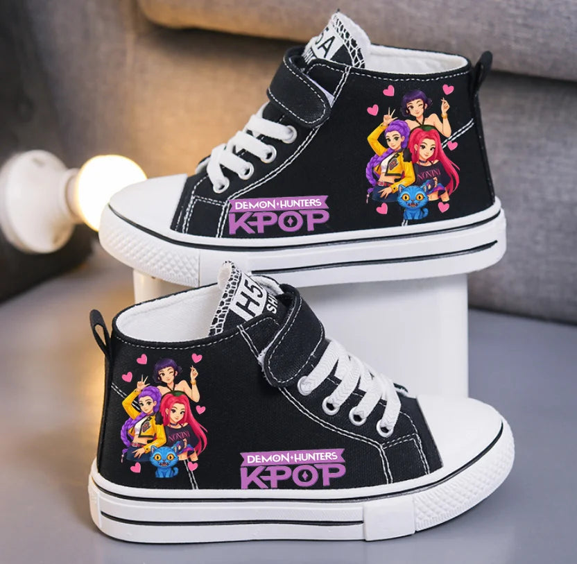 KPop Demon Hunters Canvas Shoes Student Casual Children Slip on Flat Board Shoes Kids Soft Bottom Non Slip Breathable Sneakers