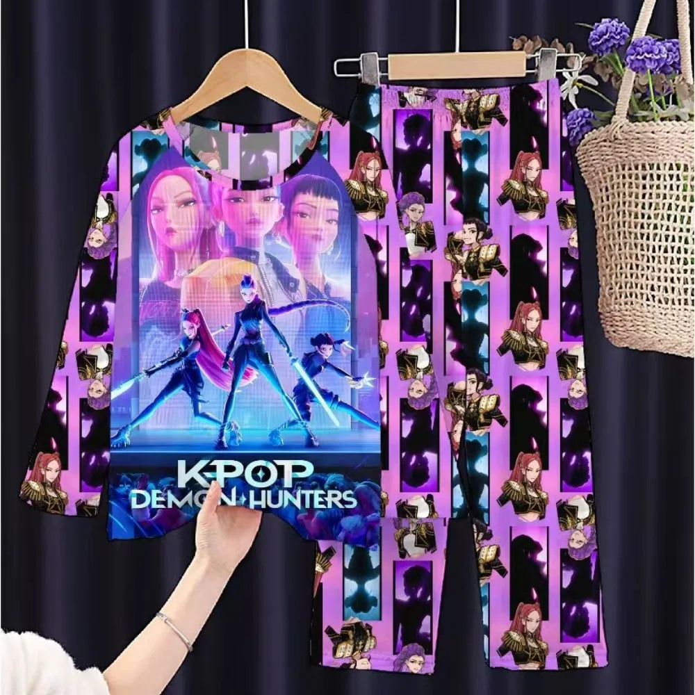 Kpop Girls Pyjamas Cartoon Pijamas Kids Clothes Spring Fashion Girls Long Sleeve T Shirt + Pants 2pcs Set Children Home Pajamas