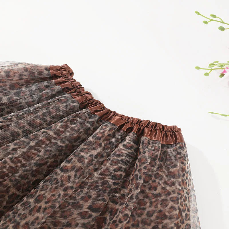 Young Girl Tulle TUTU Dress Leopard Print Tulle Skirt Casual and Versatile Style, Suitable for Stage Performances