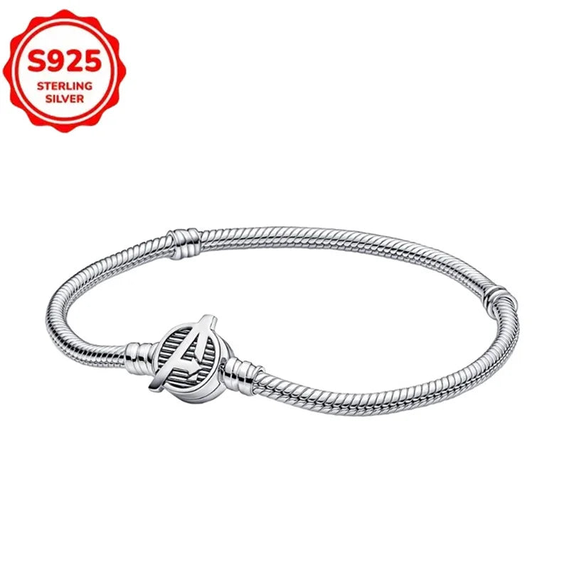 Marvel The Avengers (Animated Film) Lron Man Helmet 925 Sterling Silver Charms Bead Original Women Bracelet DIY Jewelry Hot Gift