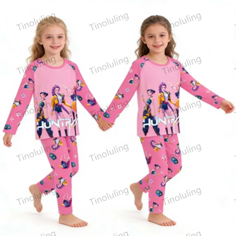 Kpop Girls Pyjamas Cartoon Pijamas Kids Clothes Spring Fashion Girls Long Sleeve T Shirt + Pants 2pcs Set Children Home Pajamas