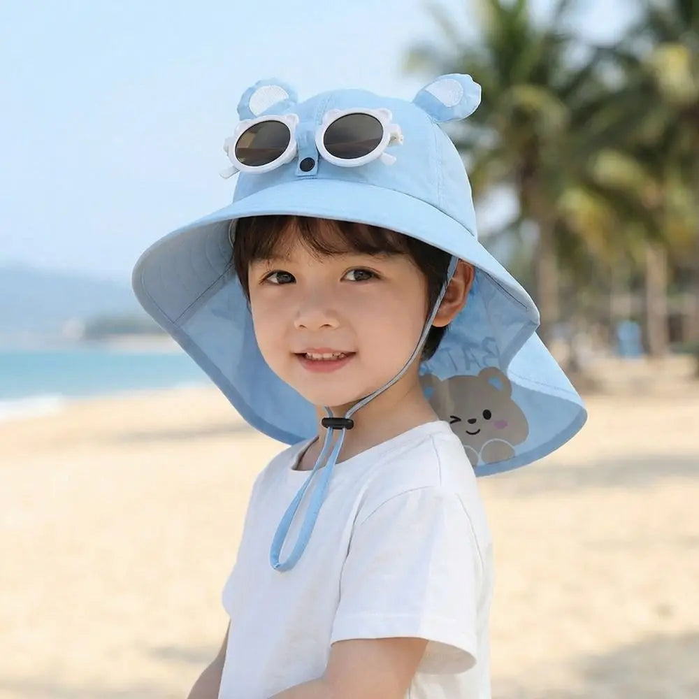 Big Brim Children's Sun Hat Sun Protection Extended Shawl Children Beach Cap Neck Cover Breathable Cartoon Fisherman Hat