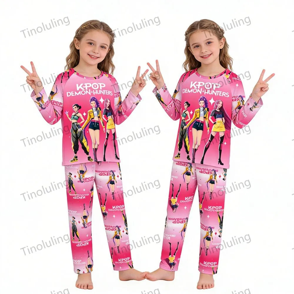 Kpop Girls Pyjamas Cartoon Pijamas Kids Clothes Spring Fashion Girls Long Sleeve T Shirt + Pants 2pcs Set Children Home Pajamas