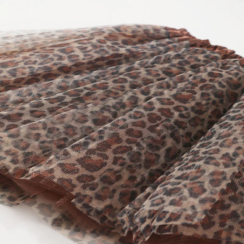 Young Girl Tulle TUTU Dress Leopard Print Tulle Skirt Casual and Versatile Style, Suitable for Stage Performances