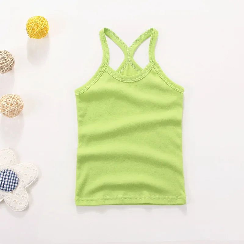Summer Cotton Girls Vest Sleeveless Solid Color T-shirts Tees Kids Children Tops Baby Girl Casual Clothes Tshirt 2-12 Years