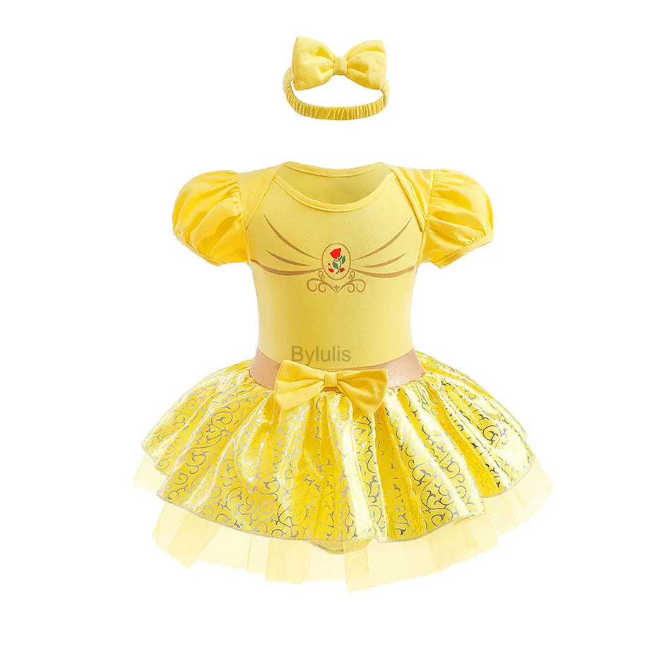 Baby Girls Costumes Kid Romper Tutu Dress with Headband Infant Baby Girl Princess Alice Clothes Aurora Belle Dress Party Costume