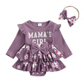 0-18months Baby Girl Outfit Long Sleeve Letters Flower Print Romper Dress Bowknot Headband Infant girls Clothes set