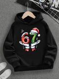 Spring And Autumn Single Casual Fashion Christmas #67 Boys Black Hoodie, Six Seven Cartoon Print Pattern,Suitable For Daily Wear