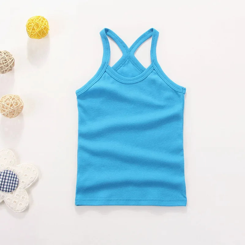 Summer Cotton Girls Vest Sleeveless Solid Color T-shirts Tees Kids Children Tops Baby Girl Casual Clothes Tshirt 2-12 Years