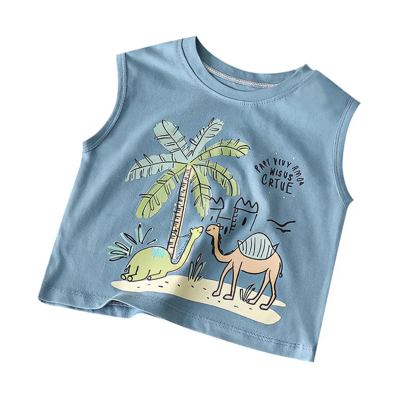 Kids Cartoon Tank Sleeveless Top Children Breathable Cotton T-shirt Vest Summer New Fashion Clothing