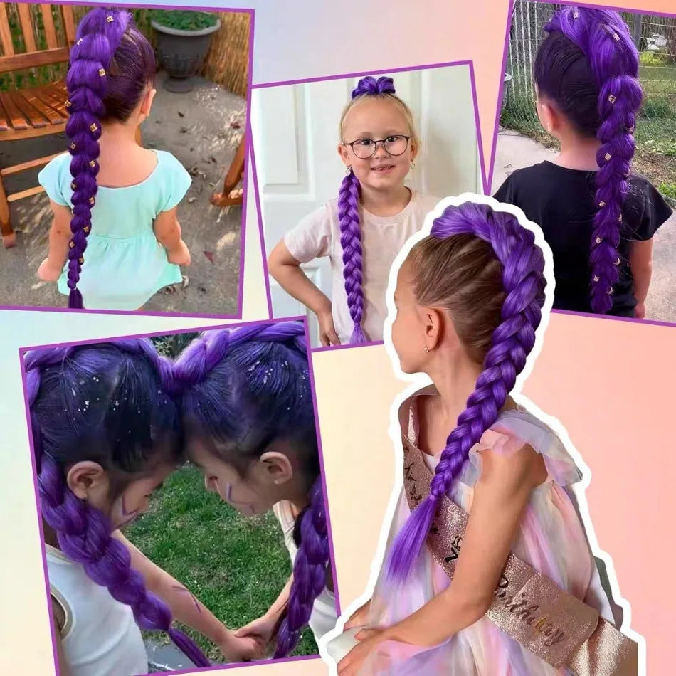 Girl Kpop Groups Purple Braided Ponytail Wig Hair Colored Claws Girls Hunters Big Braids Rumi Cosplay Wigs Hip Hop Dirty Braids