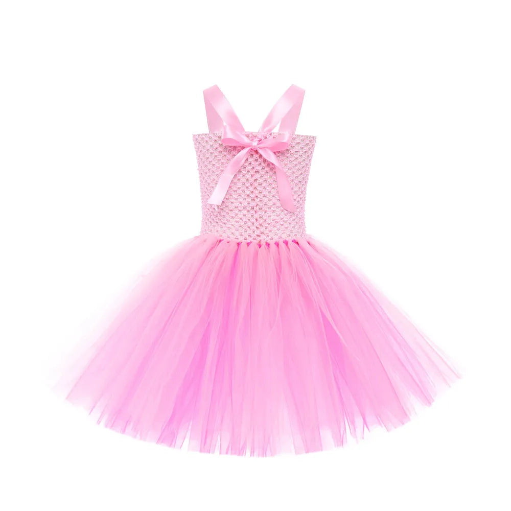 Pink Queen Frocks for Girls New Live-action Bar-b Movie Mesh Princess Dress Holiday Stage Birthday Party Performance Sets