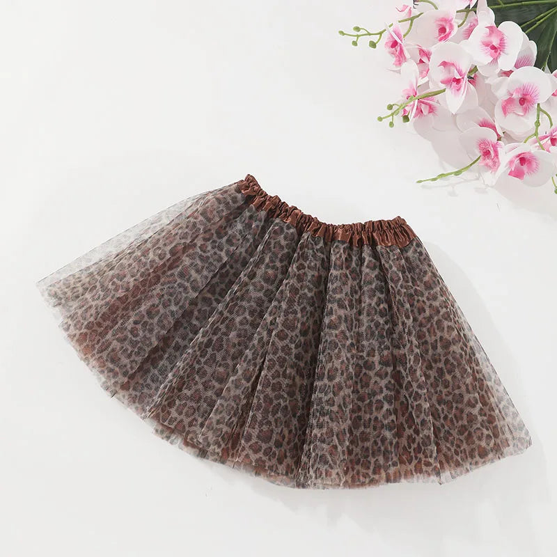 Young Girl Tulle TUTU Dress Leopard Print Tulle Skirt Casual and Versatile Style, Suitable for Stage Performances