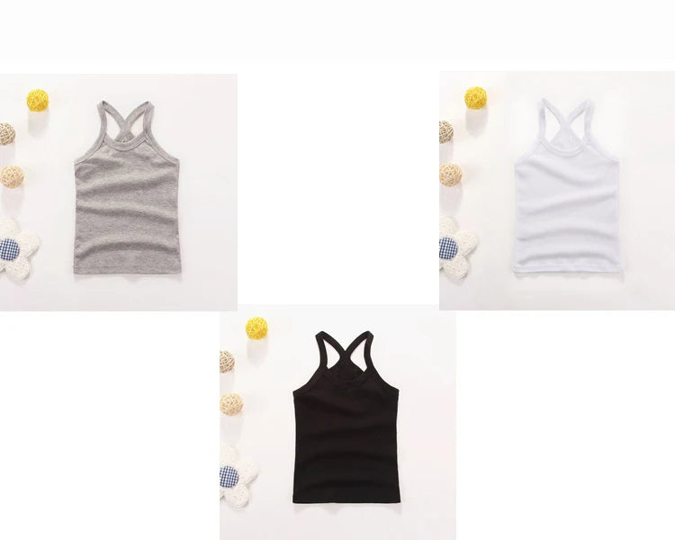 Summer Cotton Girls Vest Sleeveless Solid Color T-shirts Tees Kids Children Tops Baby Girl Casual Clothes Tshirt 2-12 Years